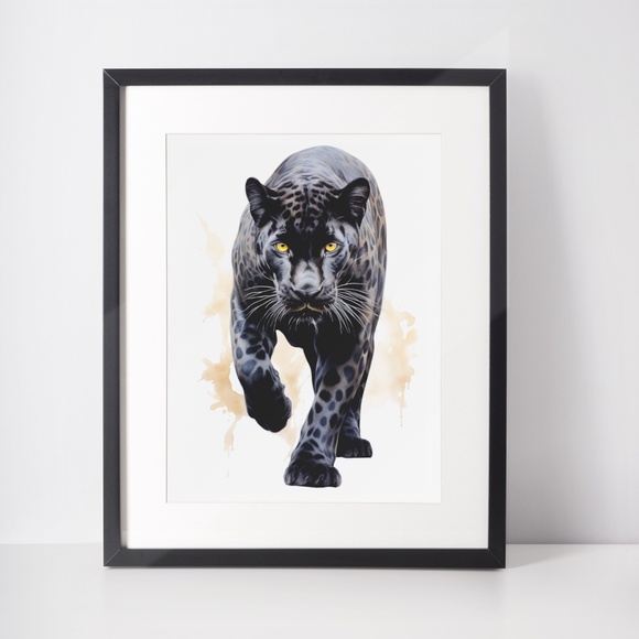 Watercolor Black Jaguar Wall Art Print Unframed - Majestic Jungle Elegance - Picture 2 of 7